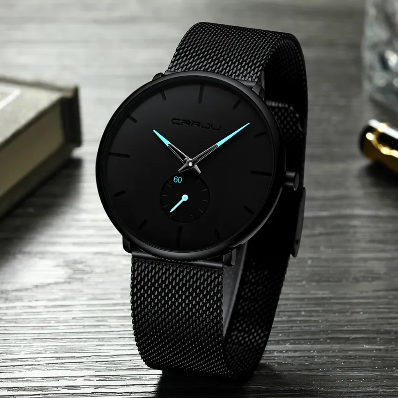 CRRJU Slim Mesh Steel Quartz Watch for Men 2