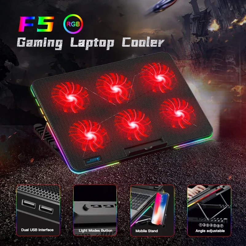 RGB Gaming Laptop Cooling Pad with 6 Fans 1