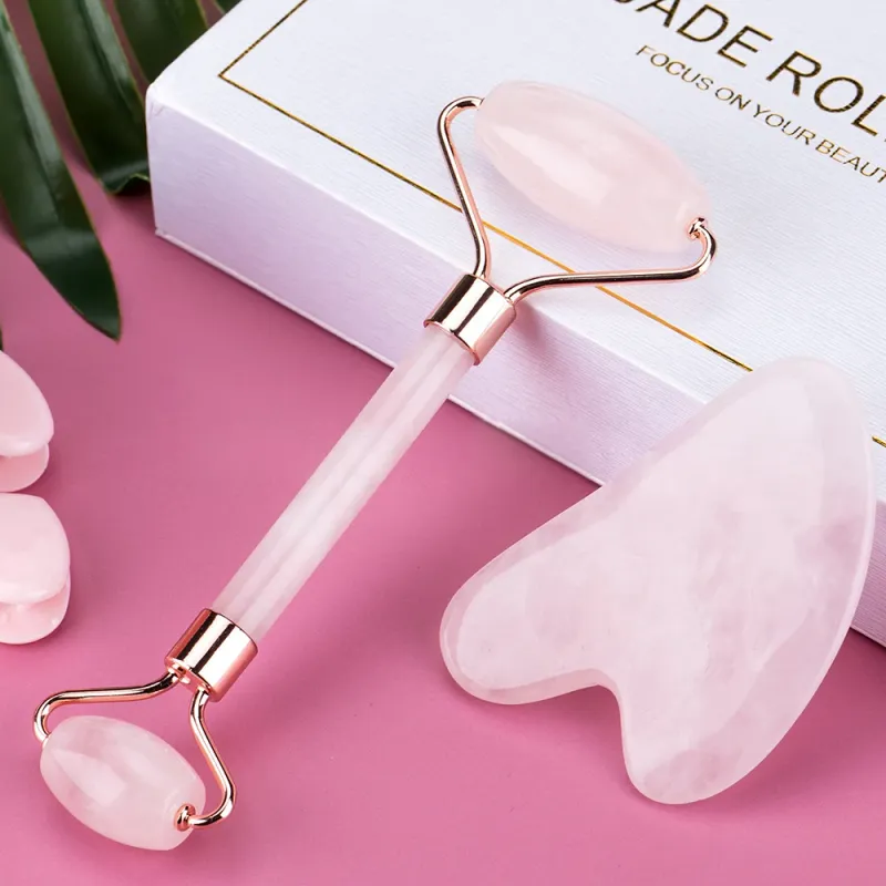 Rose Quartz Jade Roller & Gua Sha Set 1