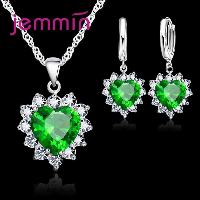 Heart Pendant Hoop Earrings Silver Jewelry Set 5