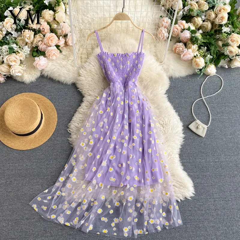Daisy Print Mesh Midi Party Dress 3