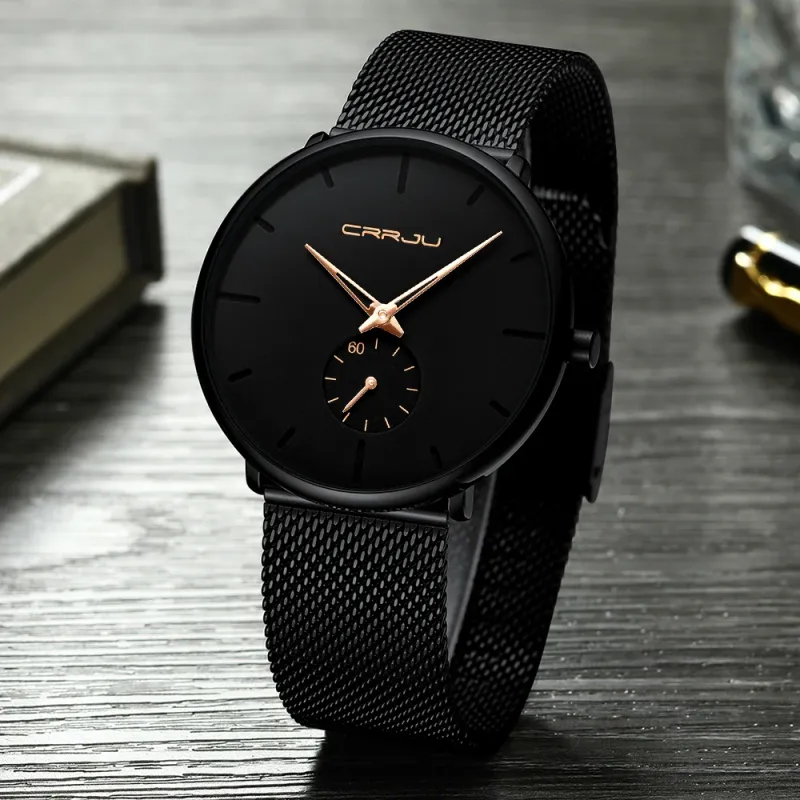 CRRJU Slim Mesh Steel Quartz Watch for Men 5
