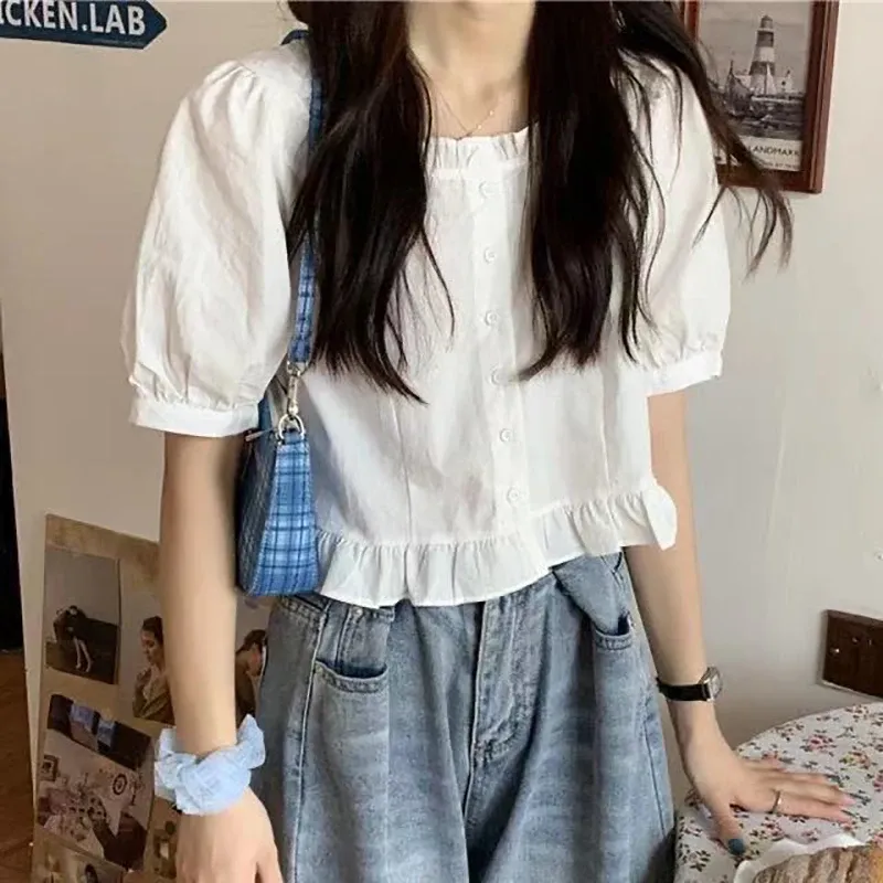 Korean Ruffle Chiffon Cropped Blouse 3