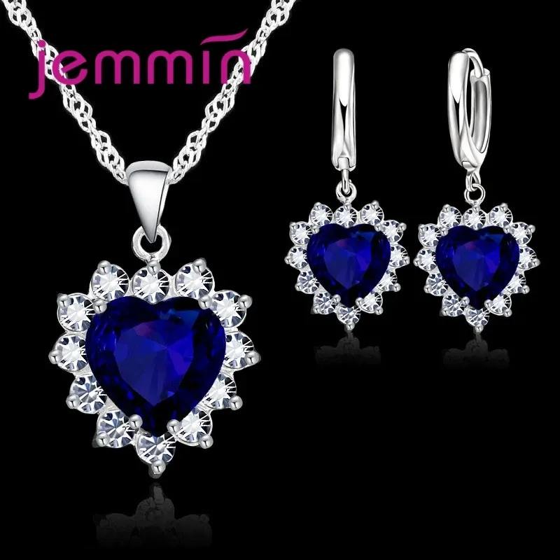 Heart Pendant Hoop Earrings Silver Jewelry Set 3