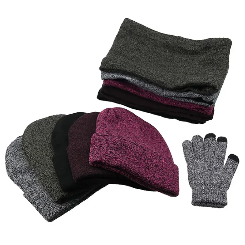 Winter Knit Hat Scarf Gloves Set 6
