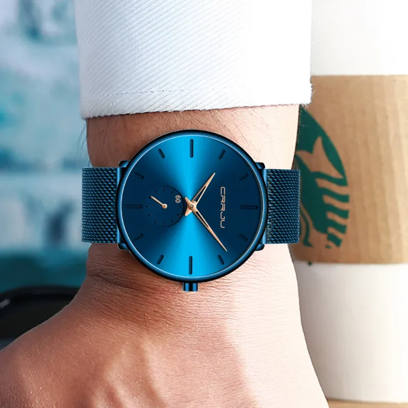 CRRJU Blue Minimalist Men's Watch 6