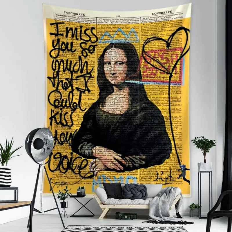Mona Lisa Graffiti Boho Tapestry 1