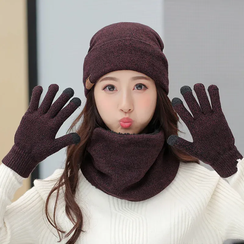 Winter Knit Hat Scarf Gloves Set 2
