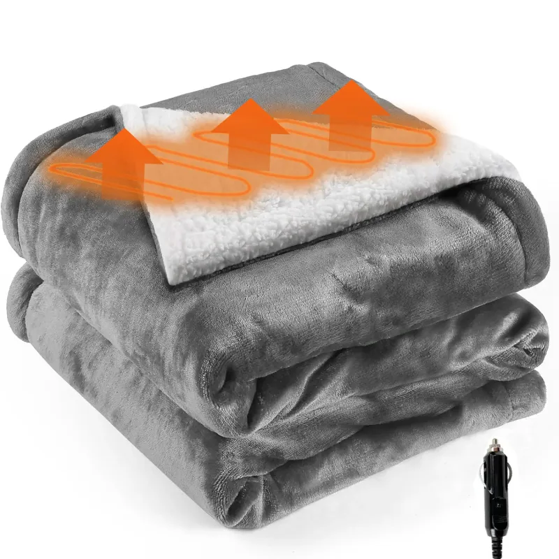 12V Heated Car Blanket Flannel Sherpa 1