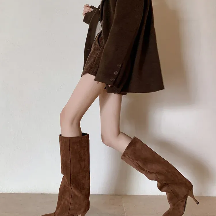 ZAROY Point Toe Suede Knee High Boots 4
