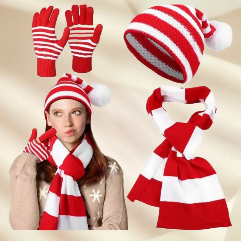 Christmas Knit Hat Scarf & Glove Set 3