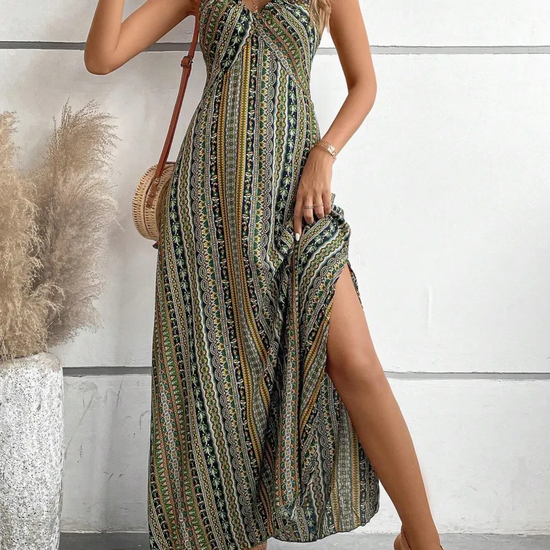 Women's Boho Ethnic Split Thigh Maxi Dress 2