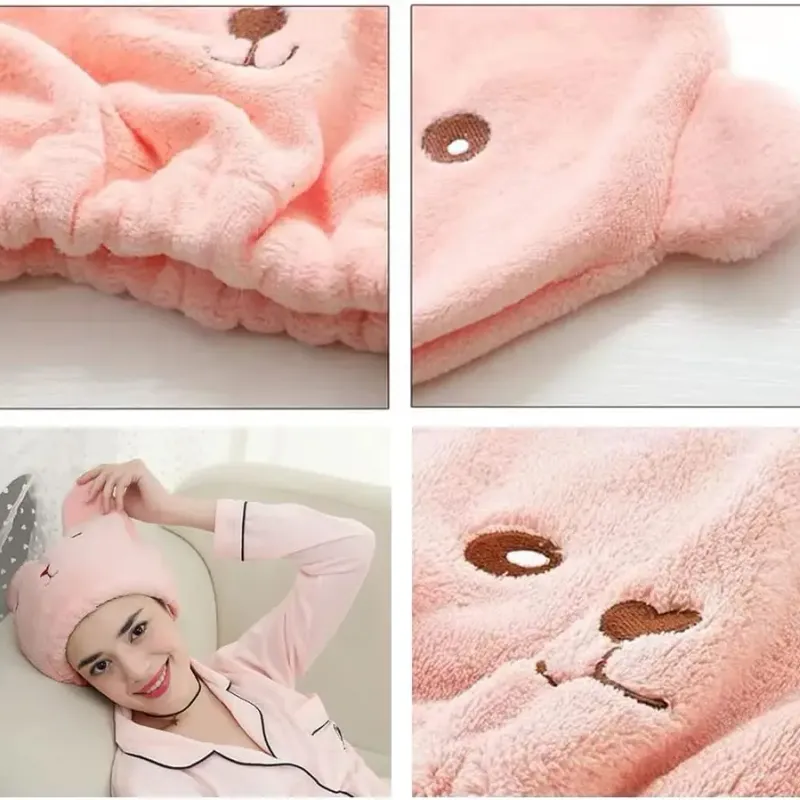 Microfiber Dry Hair Cap with Bear Embroidery 5