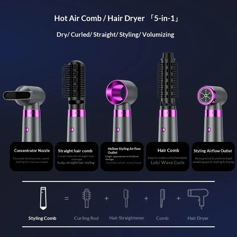 5-in-1 Negative Ion Hot Air Brush Styler 2
