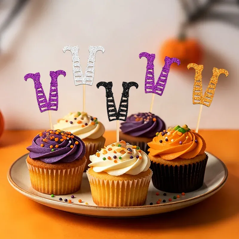 Glitter Witch Legs Halloween Cupcake Toppers 24-Pack 3
