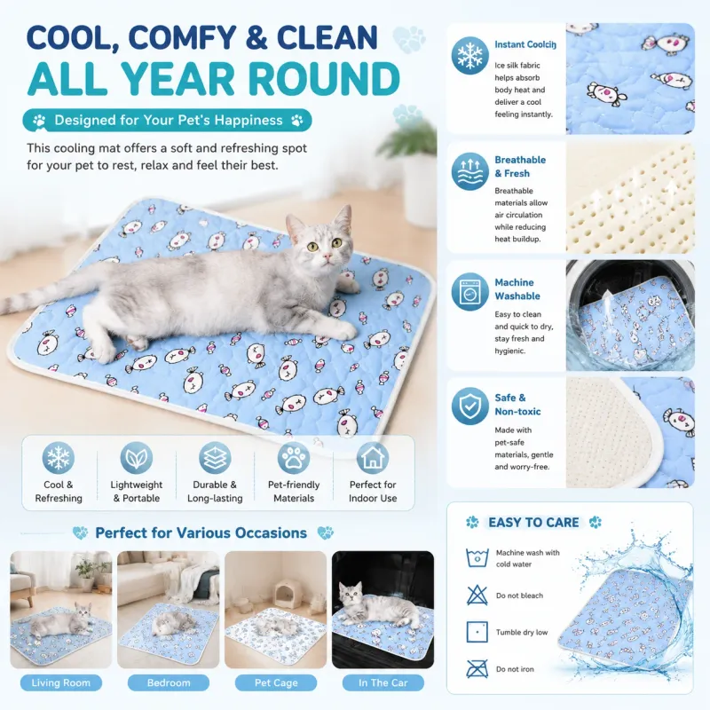 Pet Summer Cooling Beds Mats Cute Cartoon Pattern Cat Dog Sleeping Mat Kennel Ice Silk Cool Pad Floor Sofa Blanket Pet Supplies 4