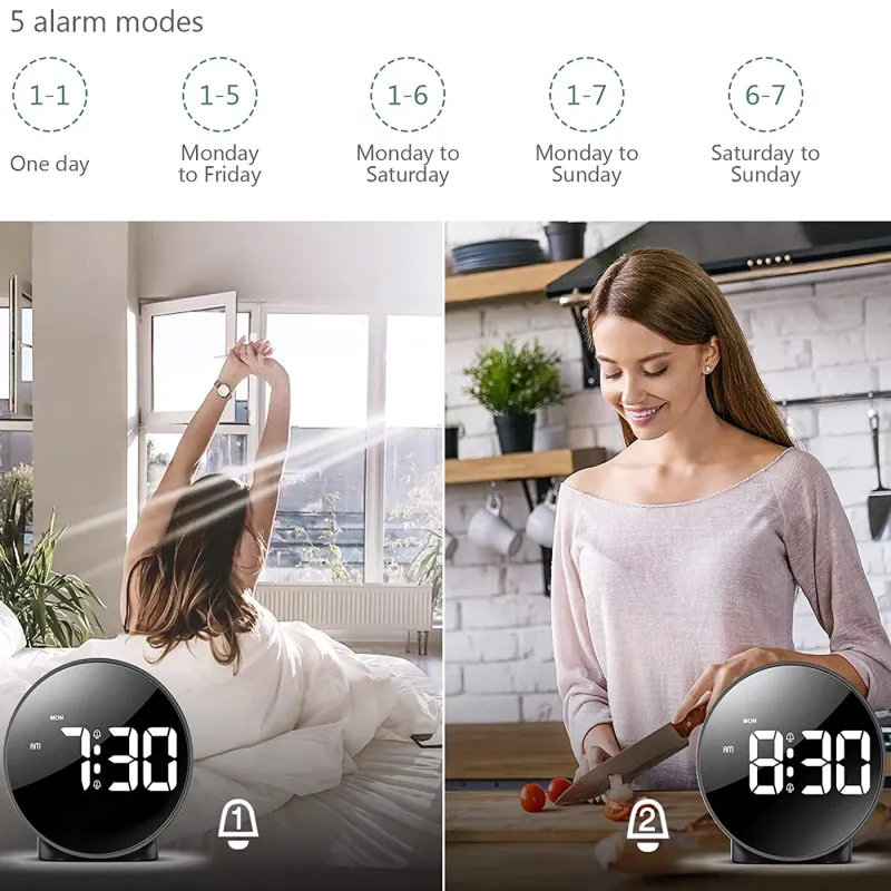 LED Digital Alarm Clock Dual Time Display 4