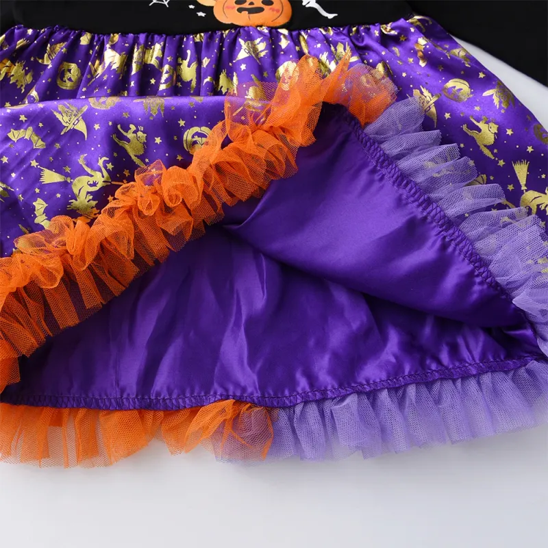Girls Pumpkin Skull Princess Dress 4