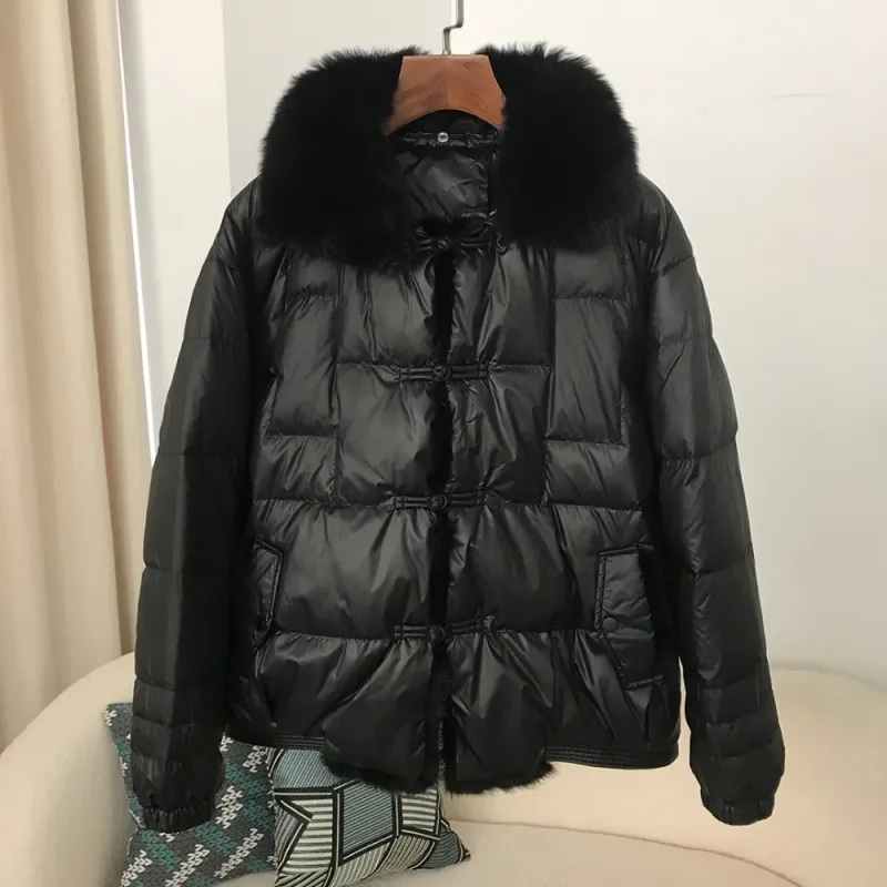 Fox Fur Collar White Down Puffer Jacket 3