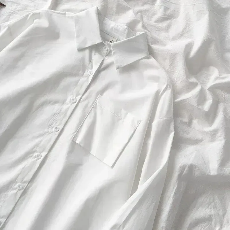 Japanese Loose White Pocket Blouse 3