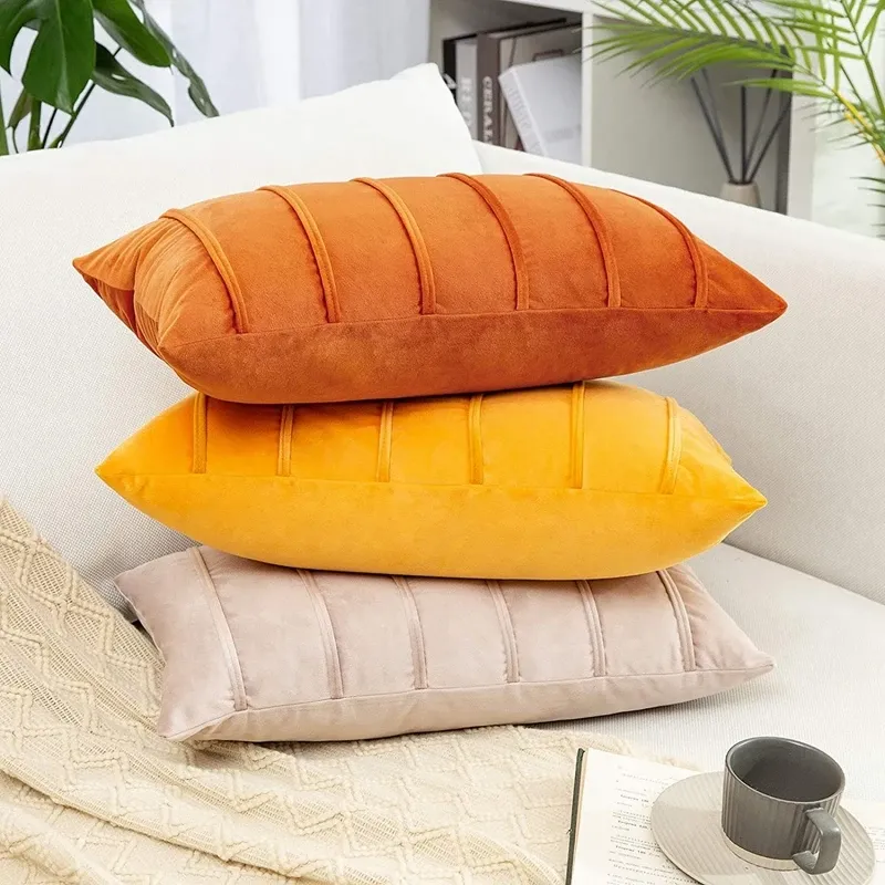 Fall Velvet Striped Throw Pillow Cover 6