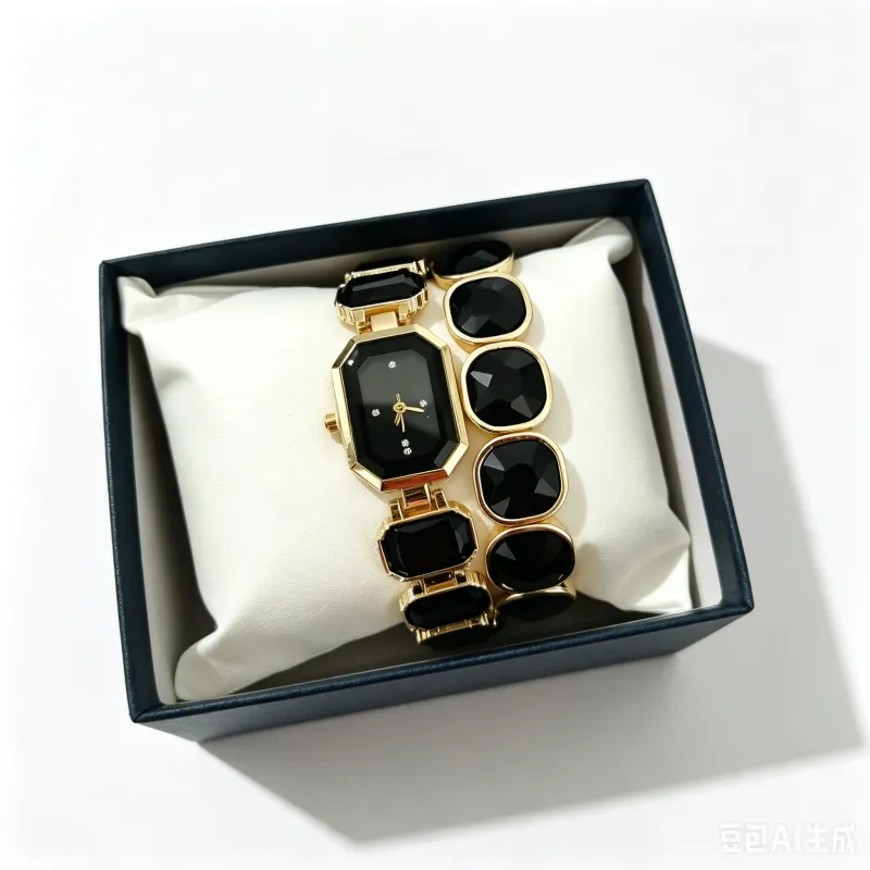 Gold Quartz Watch & Crystal Bracelet Set 4