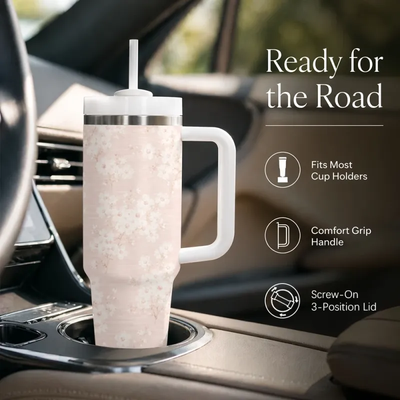 Cherry Blossom Linen Insulated Tumbler 5