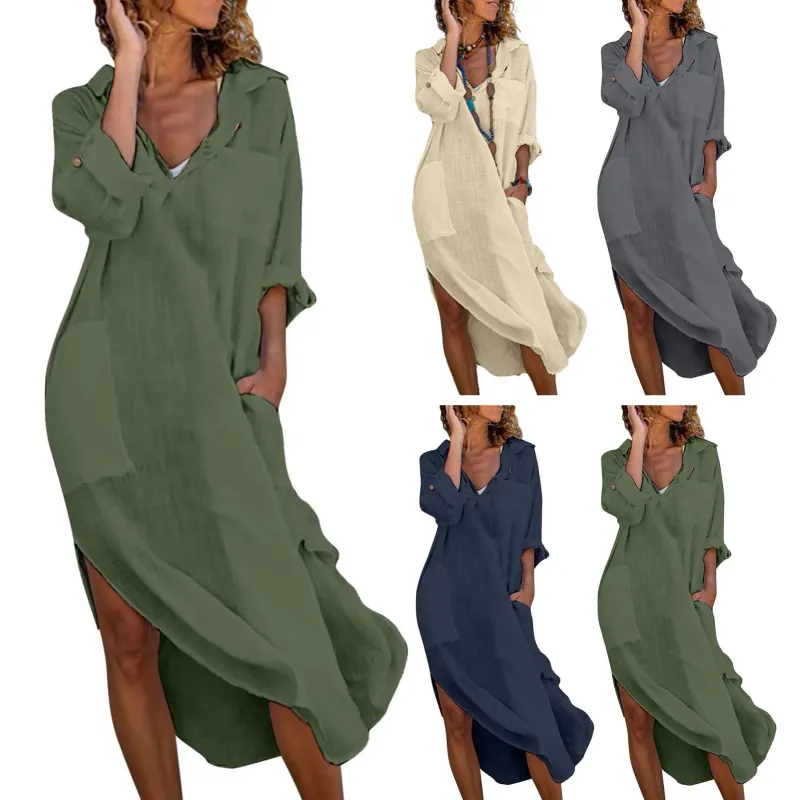 Linen Cotton Midi Shirt Dress 2