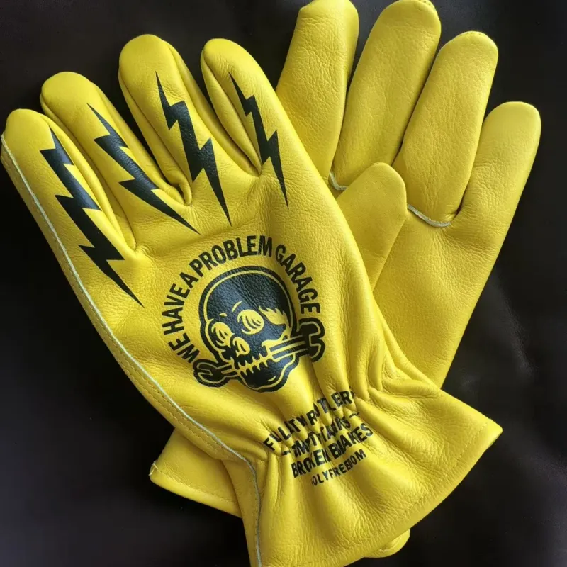 Vintage Skull Leather Motorcycle Gloves 2