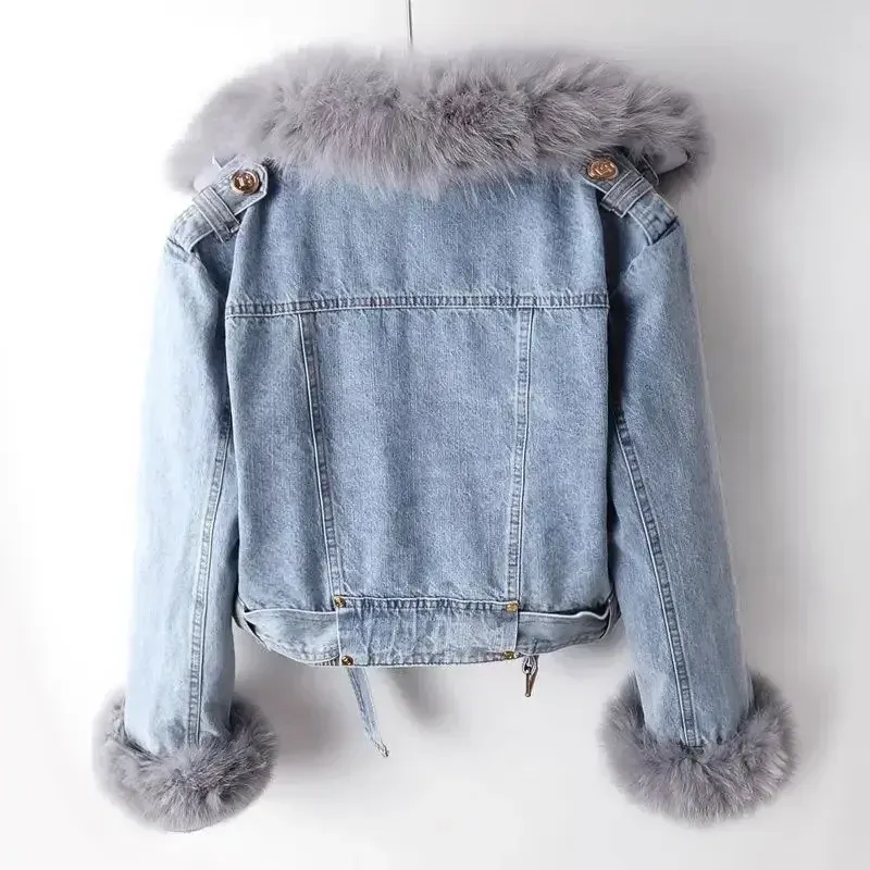 Women Faux Fur Lined Denim Jacket 3