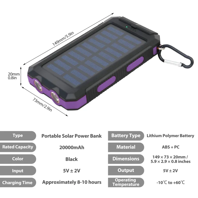 20000mAh Solar Power Bank with LED 5