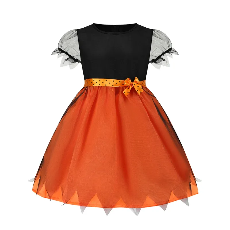 Girls Halloween Pumpkin Witch Costume 4