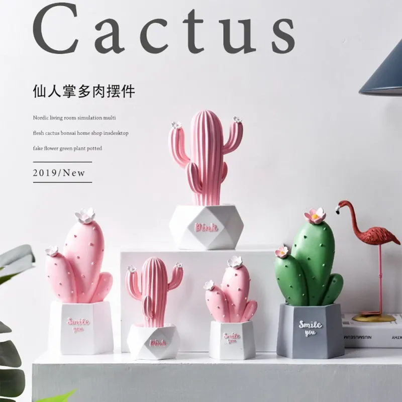 Pink Resin Cactus Mini Succulent Desk Decor 3