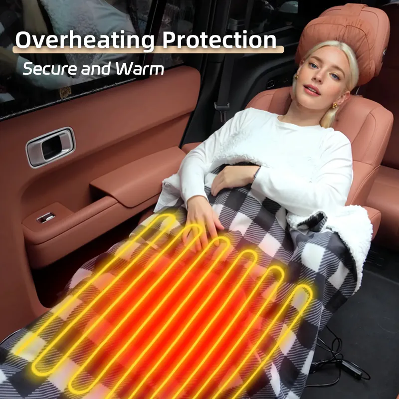 12V Portable Heated Car Blanket Plaid 2