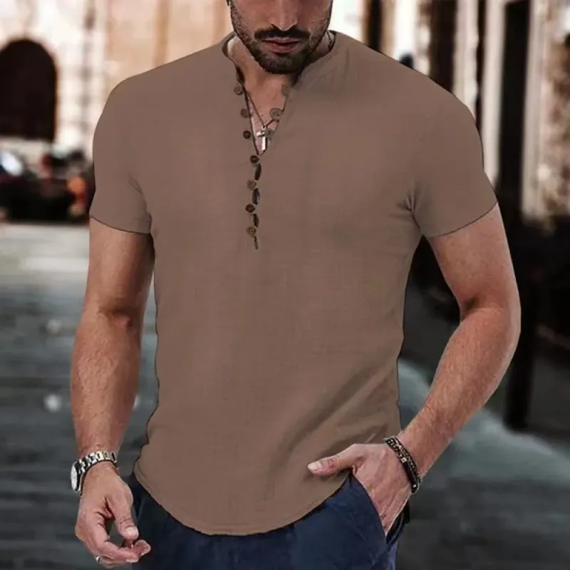 Men's V-Neck Cotton Linen Shirt 5