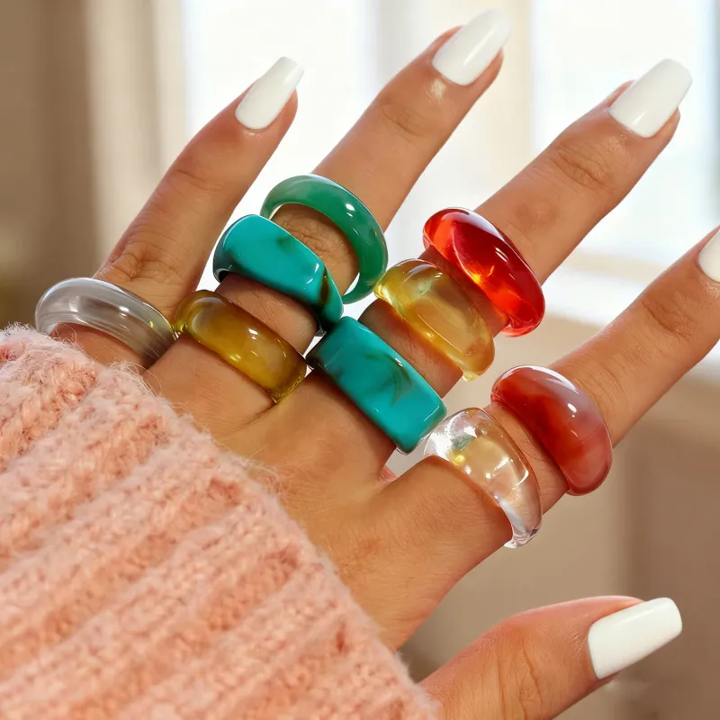 Retro Blush Resin Stackable Ring Set 1