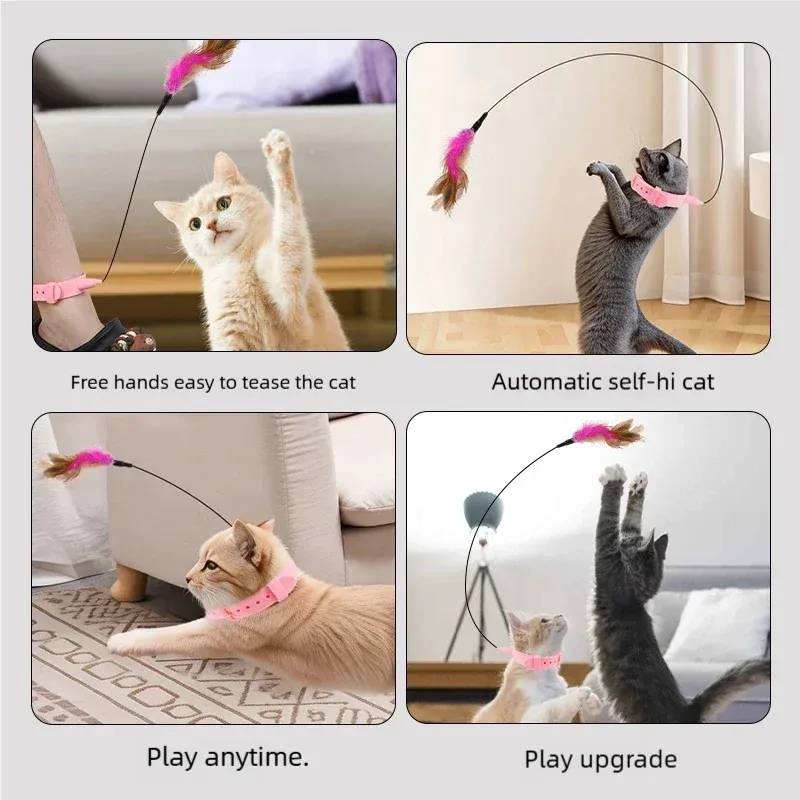Hands-Free Cat Collar Feather Wand Toy 3