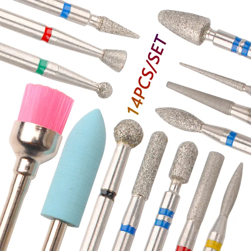 14pc Nail Drill Bit Set Gel Removal & Polishing Kit 3