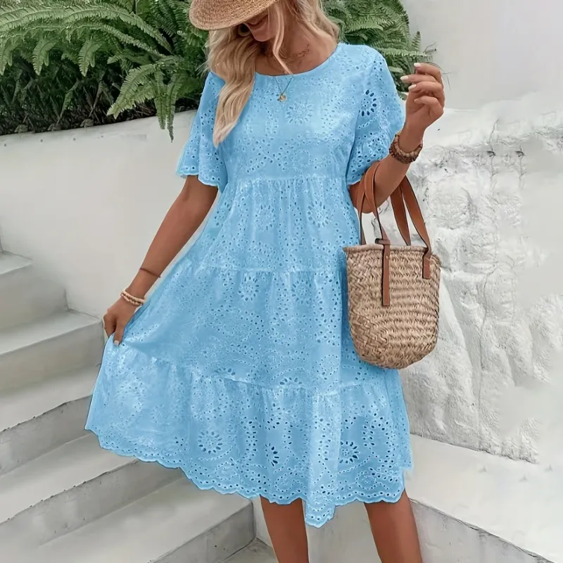 White Eyelet Embroidery Midi Dress 6