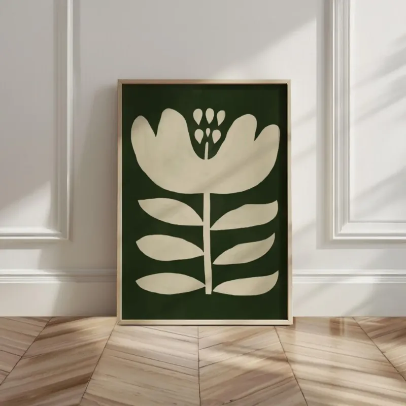 Boho Moss Green Floral Canvas Print 3