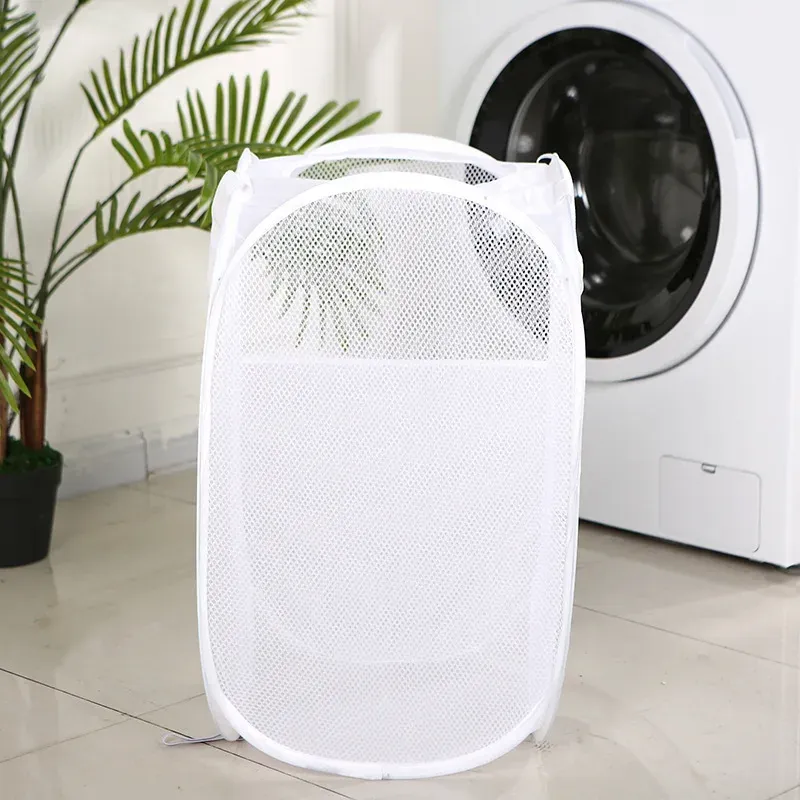 Folding Mesh Laundry Basket with Handle 6