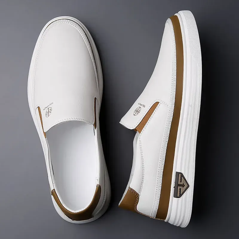 Men's Leather Slip-On Sneakers White 4
