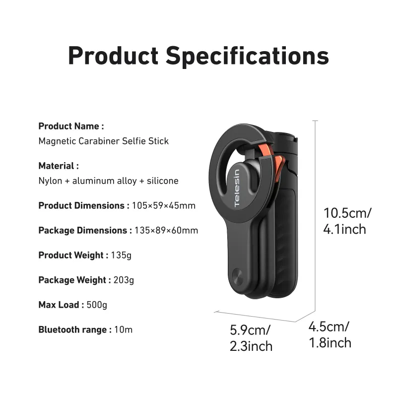 TELESIN Mini Magnetic Selfie Stick Tripod 6