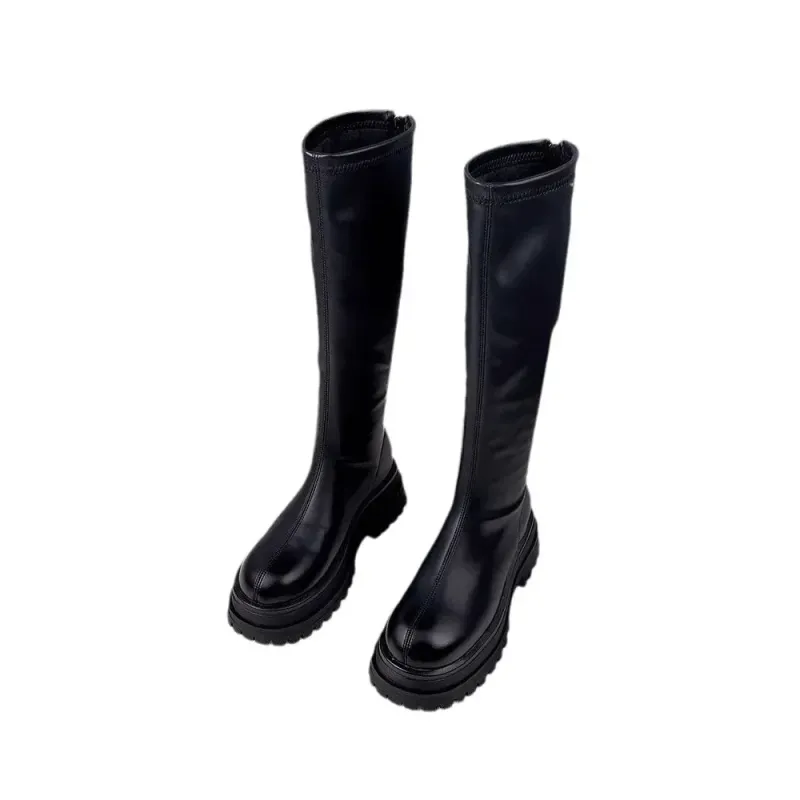 Women's Black Long Thick Bottom Boots 5