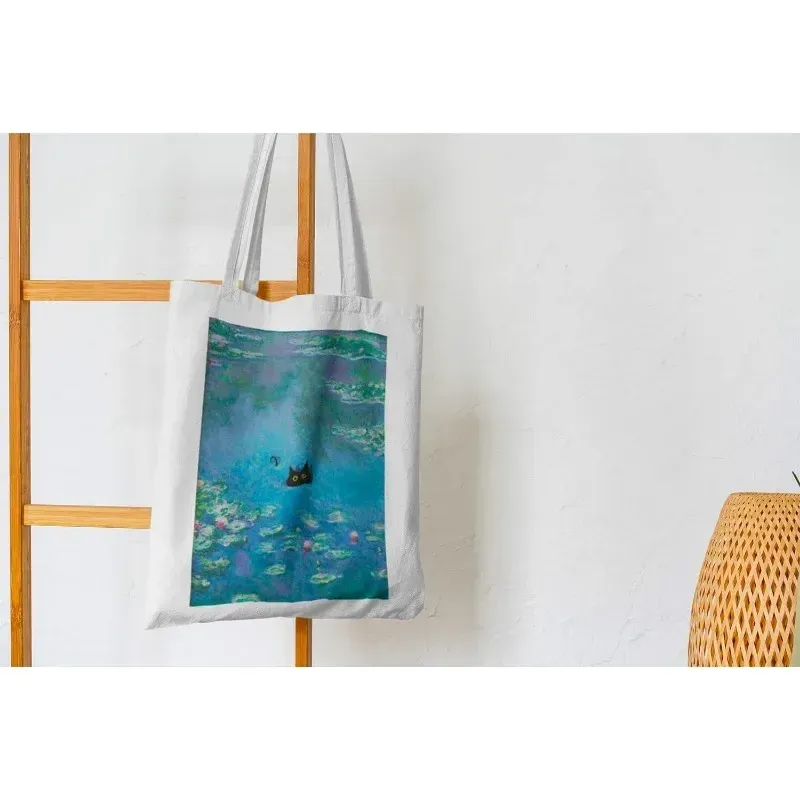Black Cat & Flowers Canvas Tote Bag 4