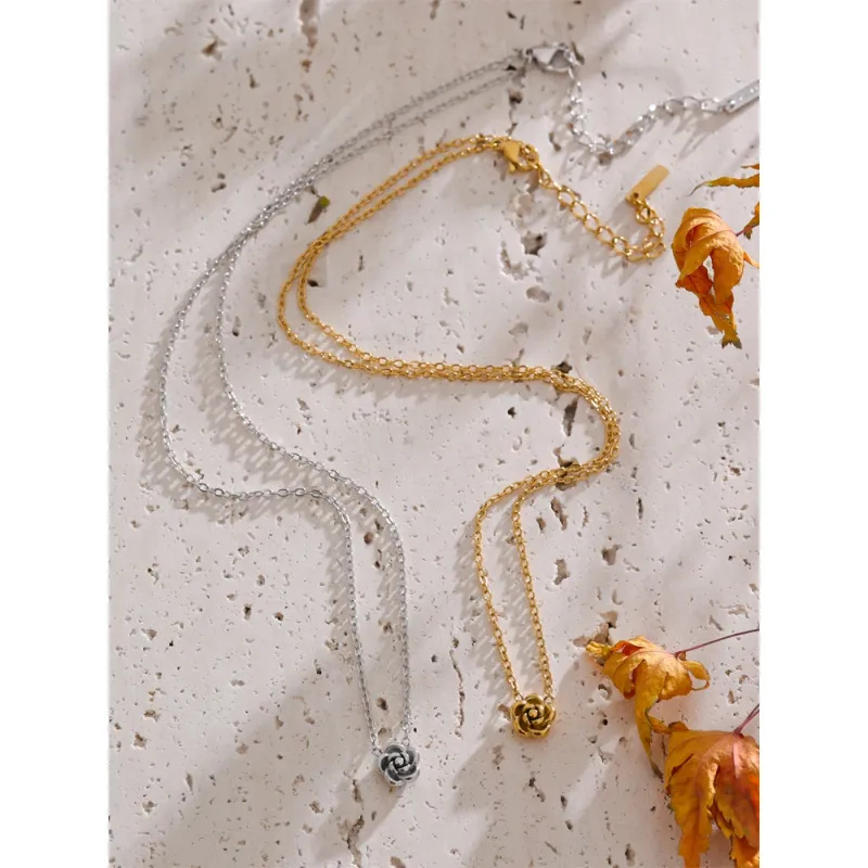 Chic Rose Flower Chain Jewelry Set in Gold & Platinum 2