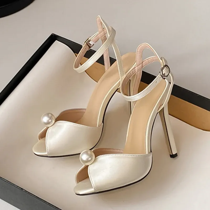 Silk Peep Toe Pearl Gladiator Sandals 1