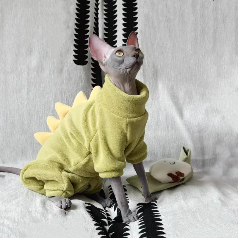 Dinosaur Fleece Cat Sweatshirt Winter Jumpsuit 5