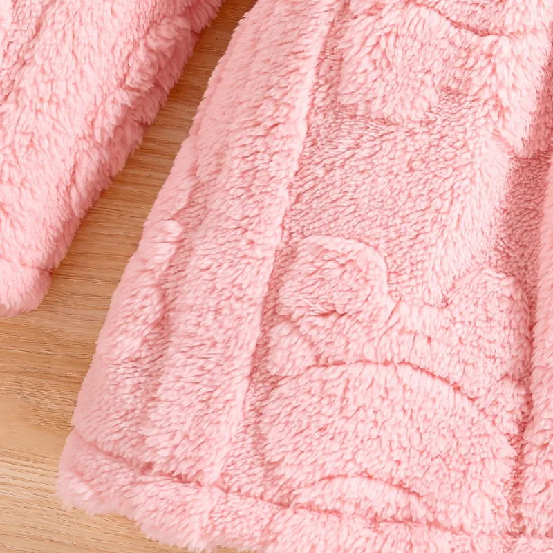 Girls Pink Velvet Hooded Coat 5