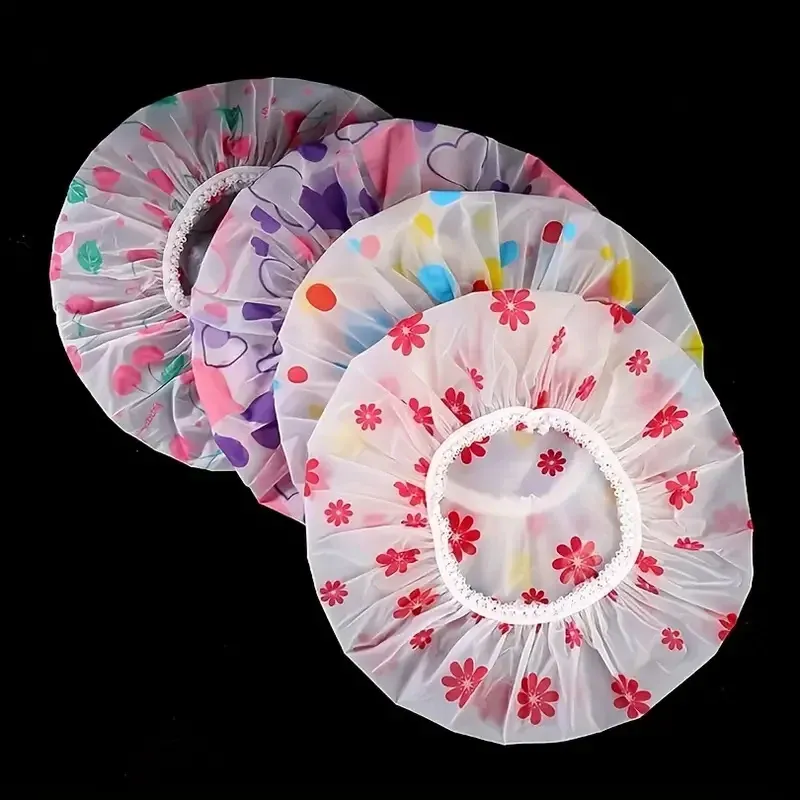 4-Pack Printed Waterproof Shower Caps 2